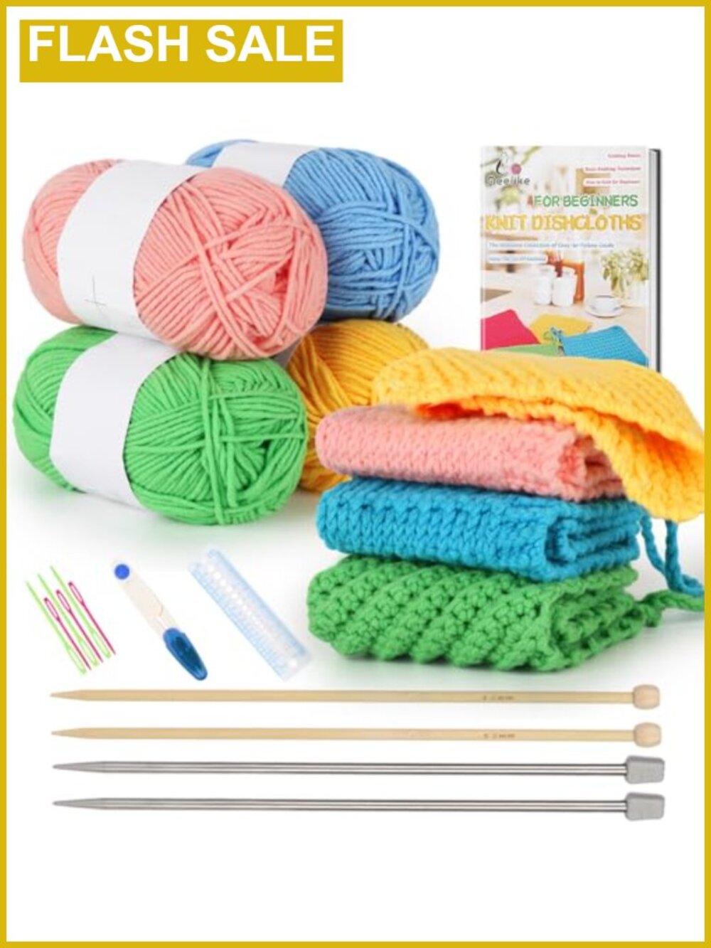 Knitting Kit for Beginner Adults Dishcloth Knit Set Bamboo Aluminum Needles